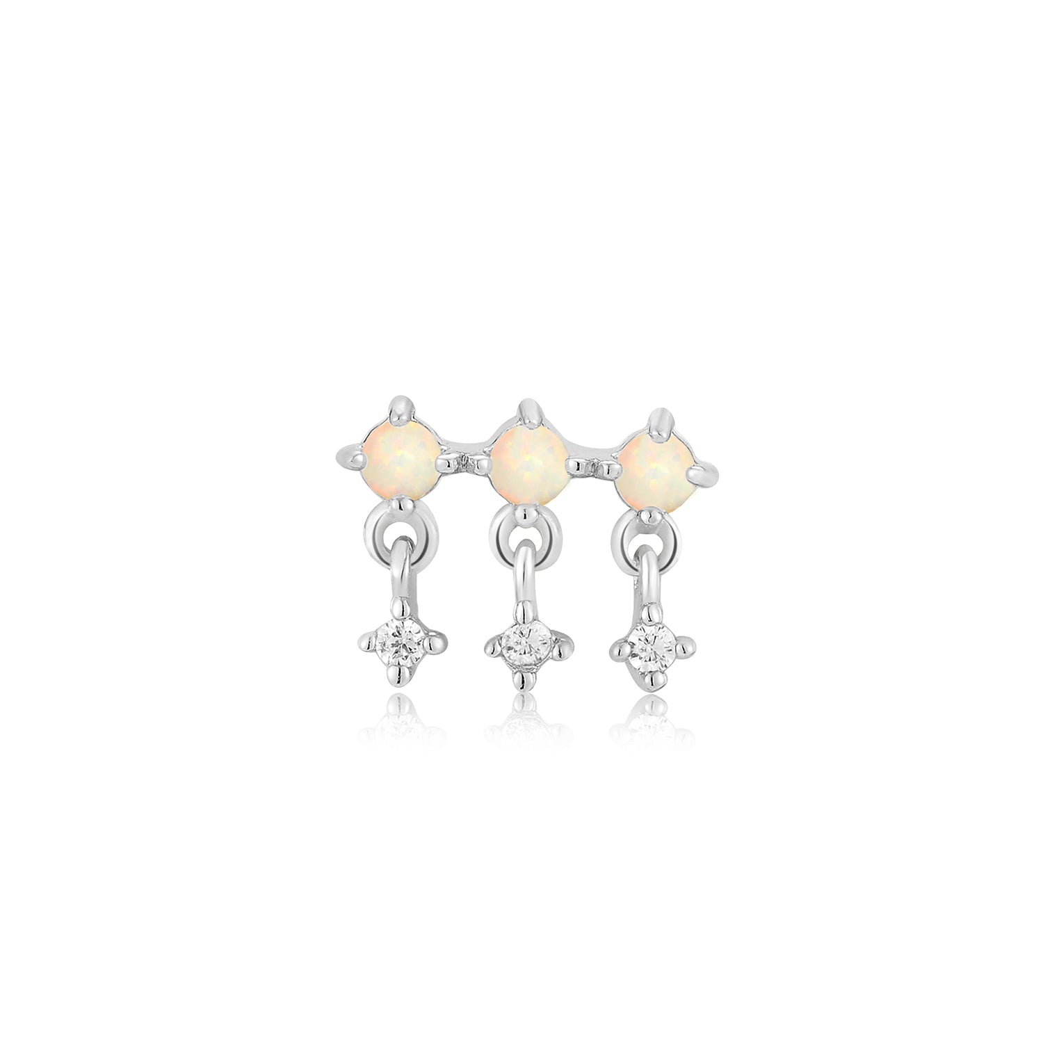Silver Kyoto Opal Drop Sparkle Barbell Single Earring