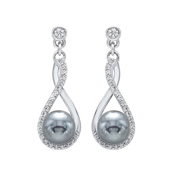 SILVER CUBIC ZIRCONIA & PEARL (2 CTW) EARRING