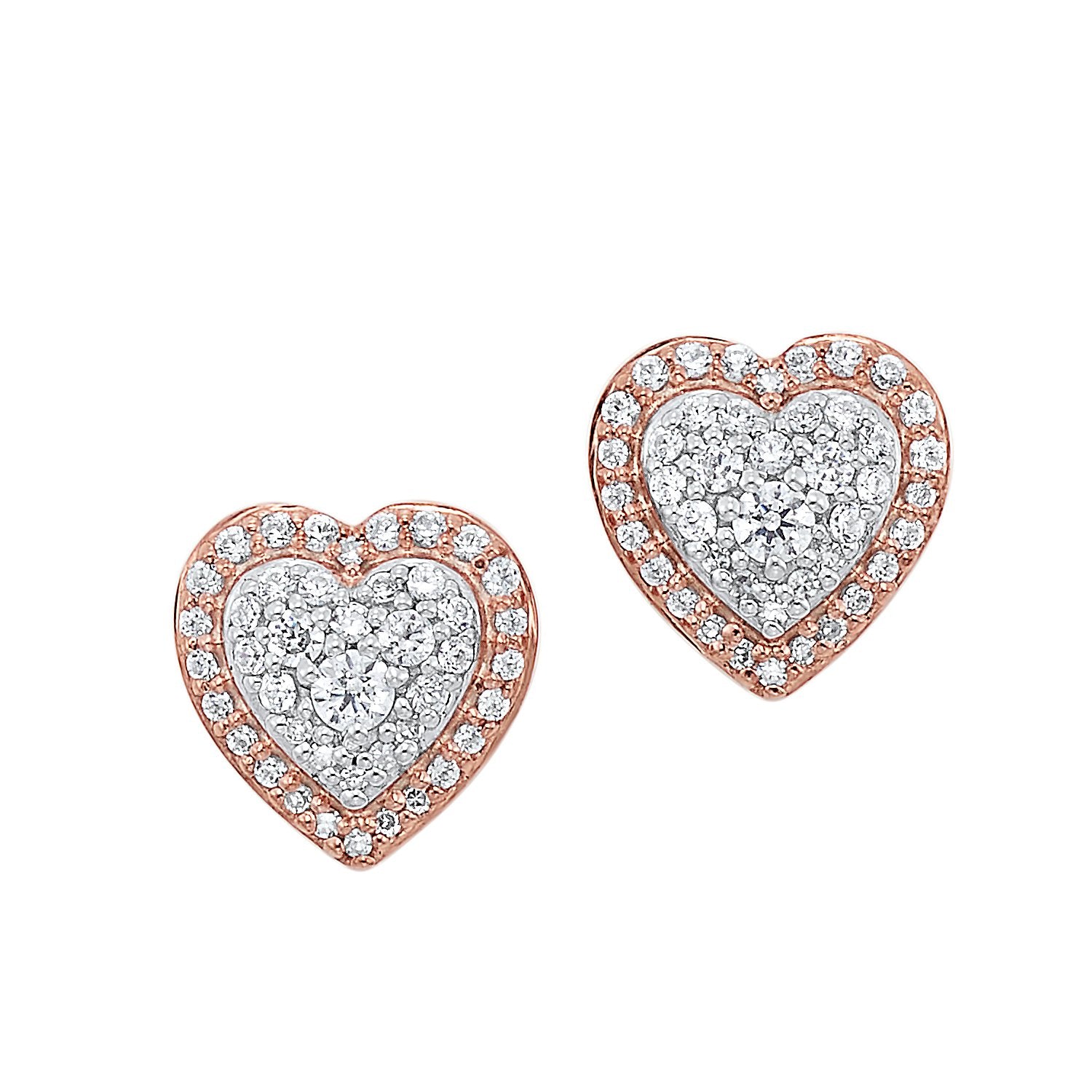 14KT Rose Gold Diamond Heart Earrings 1/4 Ctw