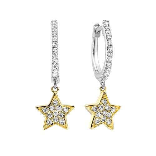 Diamond Star Drop Earrings in Two-Tone 14K Gold (1/4 ct. tw.)