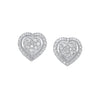 Diamond Halo Heart Cluster Stud Earrings In Sterling Silver (1/5ctw)