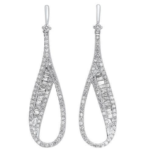 Diamond Modern Elongated Oval Drop Earrings in 14k White Gold (3/4ctw)
