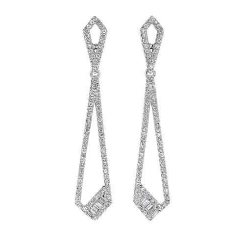 Diamond Modern Geometric Dangle Earrings in 14k White Gold (¾ ctw)