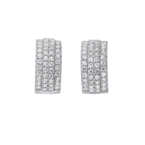 Triple Row Huggie Hoop CZ Earrings In Sterling Silver