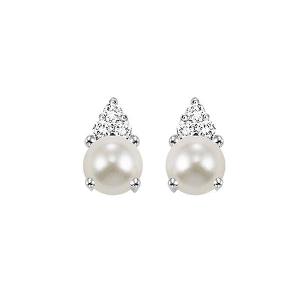 10KT WHITE GOLD DIAMOND (1/20CTW) & PEARL (7/8 CTW) EARRING