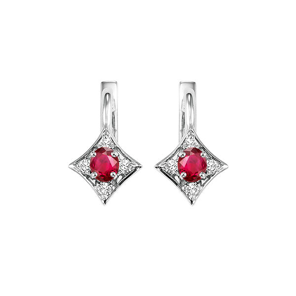 14KT WHITE GOLD DIAMOND (1/12CTW) & RUBY (1/3 CTW) EARRING