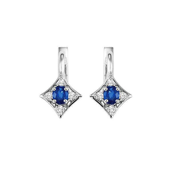 14KT WHITE GOLD DIAMOND (1/12CTW) & SAPPHIRE (1/3 CTW) EARRING