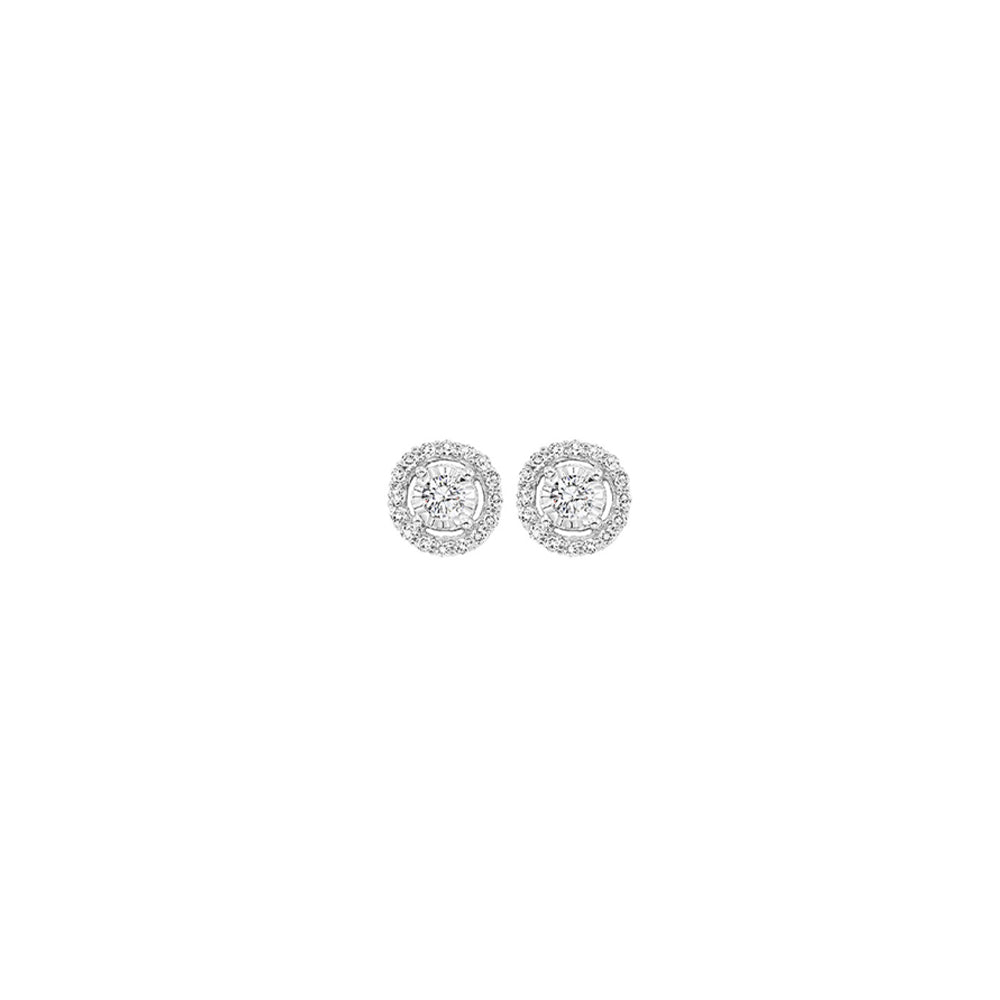 14KT WHITE GOLD DIAMOND ILLUSION PLATE HALO STUD EARRINGS