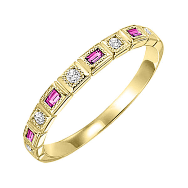 10KT YELLOW GOLD DIAMOND (1/12CTW) & PINK SAPPHIRE (1/8 CTW) RING