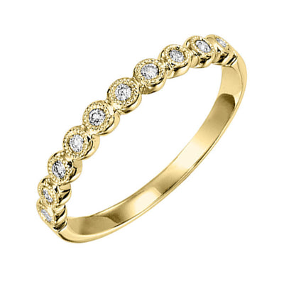 10KT Round Milgrain Band With Round 1/10CTW Diamond-Available in Rose, Yellow and White Gold