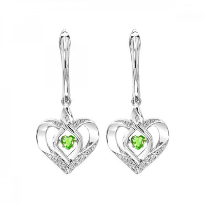 Silver Diamond and Created Gemstone Heart Earrings