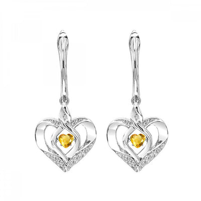 Silver Diamond and Created Gemstone Heart Earrings