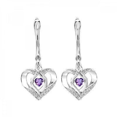 Silver Diamond and Created Gemstone Heart Earrings