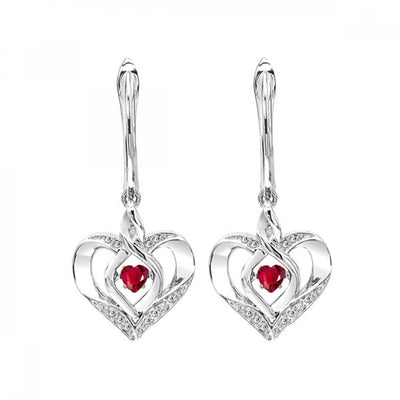 Silver Diamond and Created Gemstone Heart Earrings