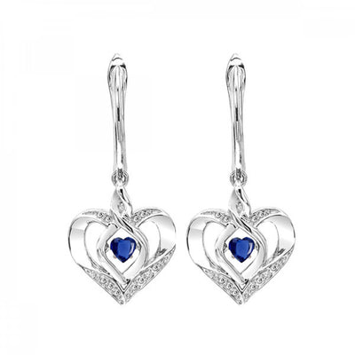 Silver Diamond and Created Gemstone Heart Earrings