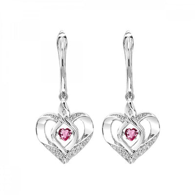 Silver Diamond and Created Gemstone Heart Earrings