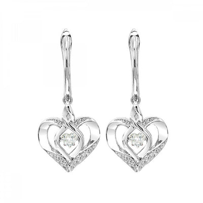 Silver Diamond and Created Gemstone Heart Earrings