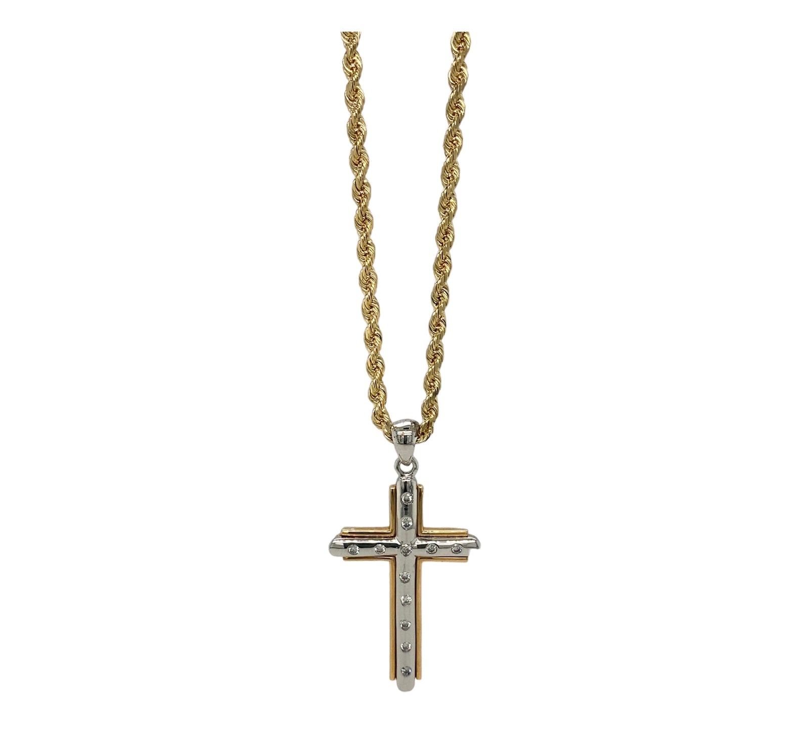 Two-Toned Diamond Cross Pendant