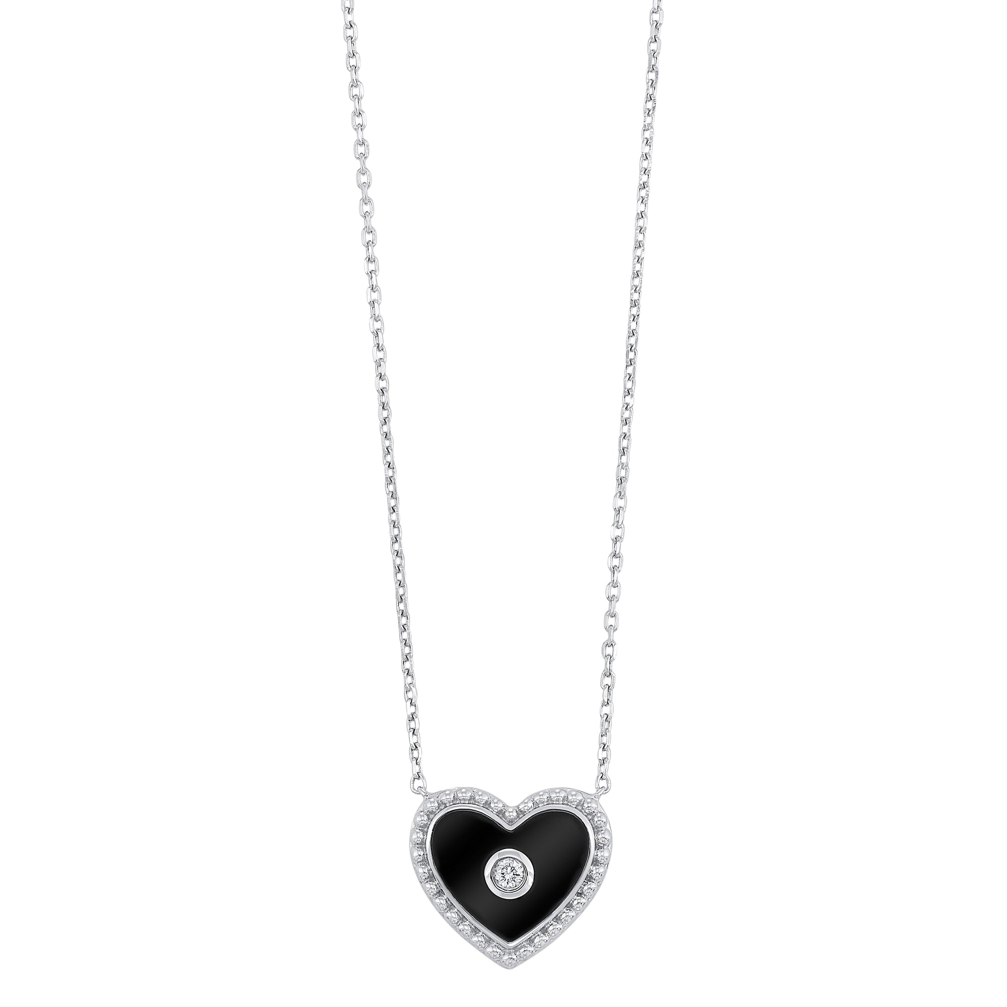 Silver Black Diamond Heart Pendant