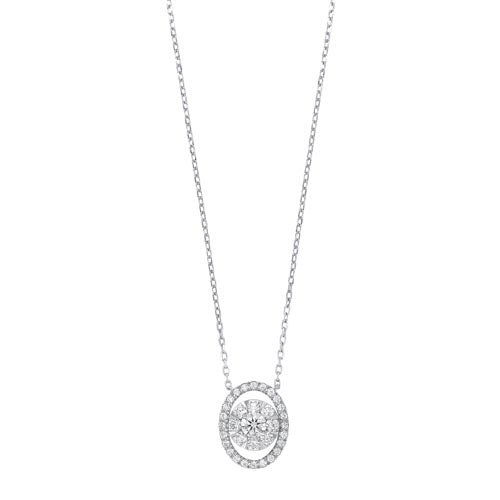 Oval Diamond Halo Pendant In14K White Gold (1/2 Ct. Tw.)