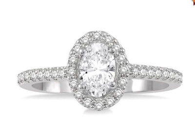 14K White Gold Oval Shape Diamond Engagement Ring