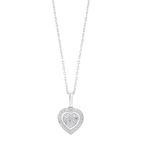 Diamond Halo Heart Cluster Pendant Necklace In Sterling Silver (1/5 Ctw)