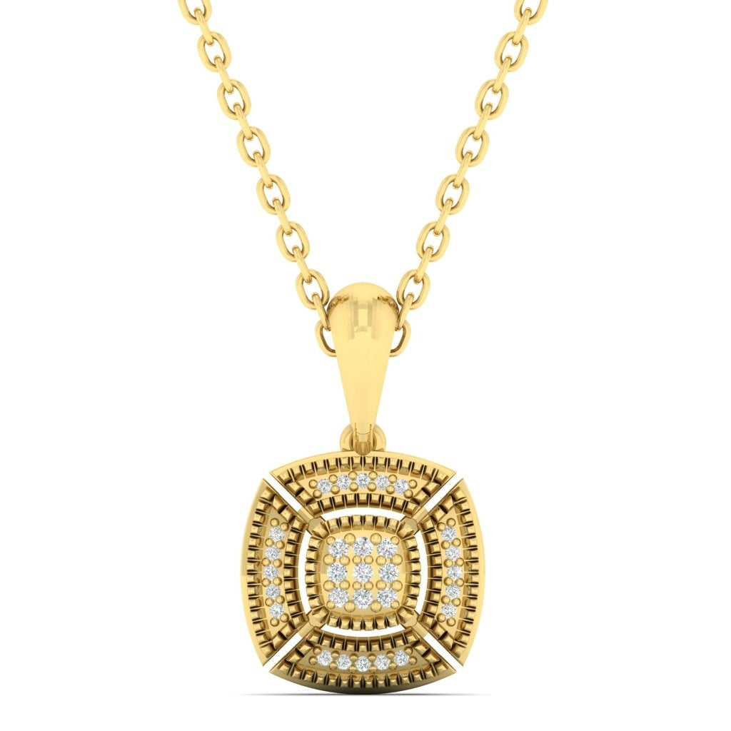 Diamond Cushion Medallion Vintage Pendant Necklace in 14k Yellow