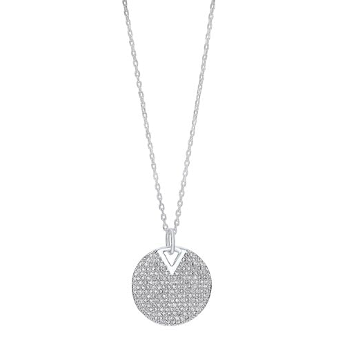 Cluster Circle Drop CZ Pendant Necklace In Sterling Silver