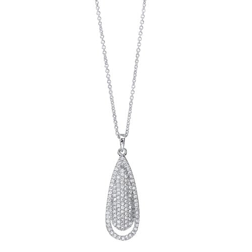Diamond Halo Pear Anniversary Pendant Necklace in Sterling Silver