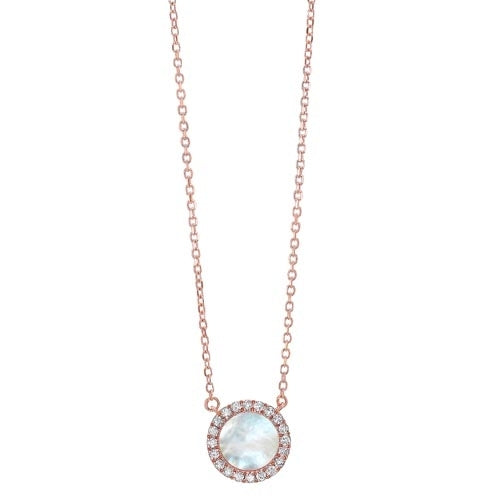 Diamond & Mother of Pearl Halo Pendant Necklace in 14k Yellow Gold (1/10ctw)