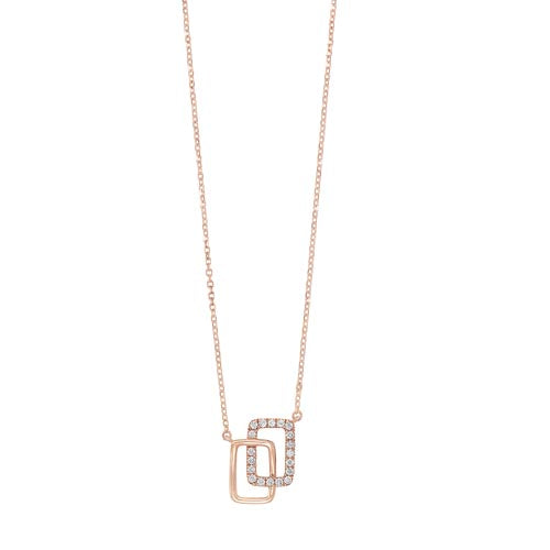 Diamond Double Eternity Rectangle Pendant Necklace In 14k Yellow Gold (0.08ctw)
