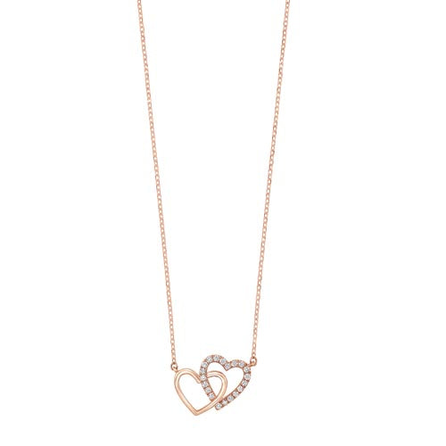 Diamond Double Heart Pendant Necklace In 14k Yellow Gold (0.08ctw)