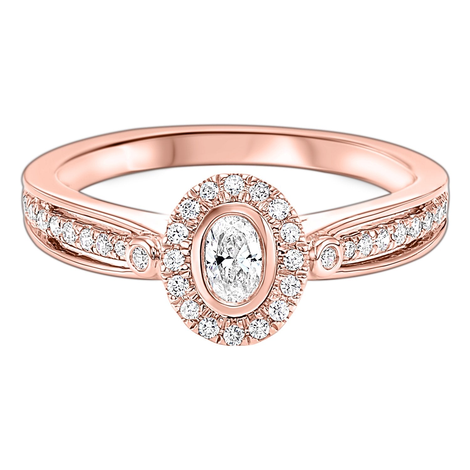 14K Rose Gold Oval Diamond Engagement Ring 1/3 CTW