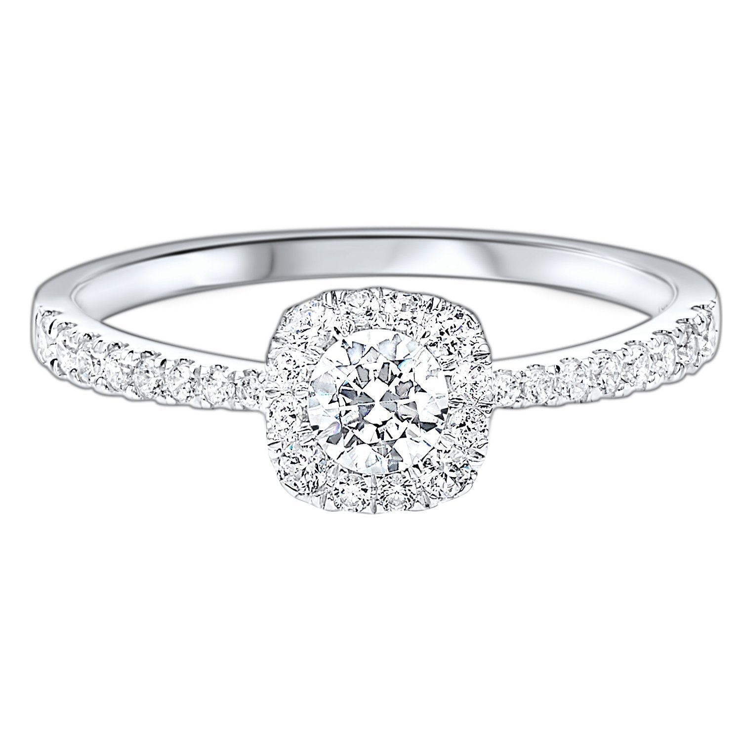14K Round Diamond Ring with Square Halo -- 1/2 ctw