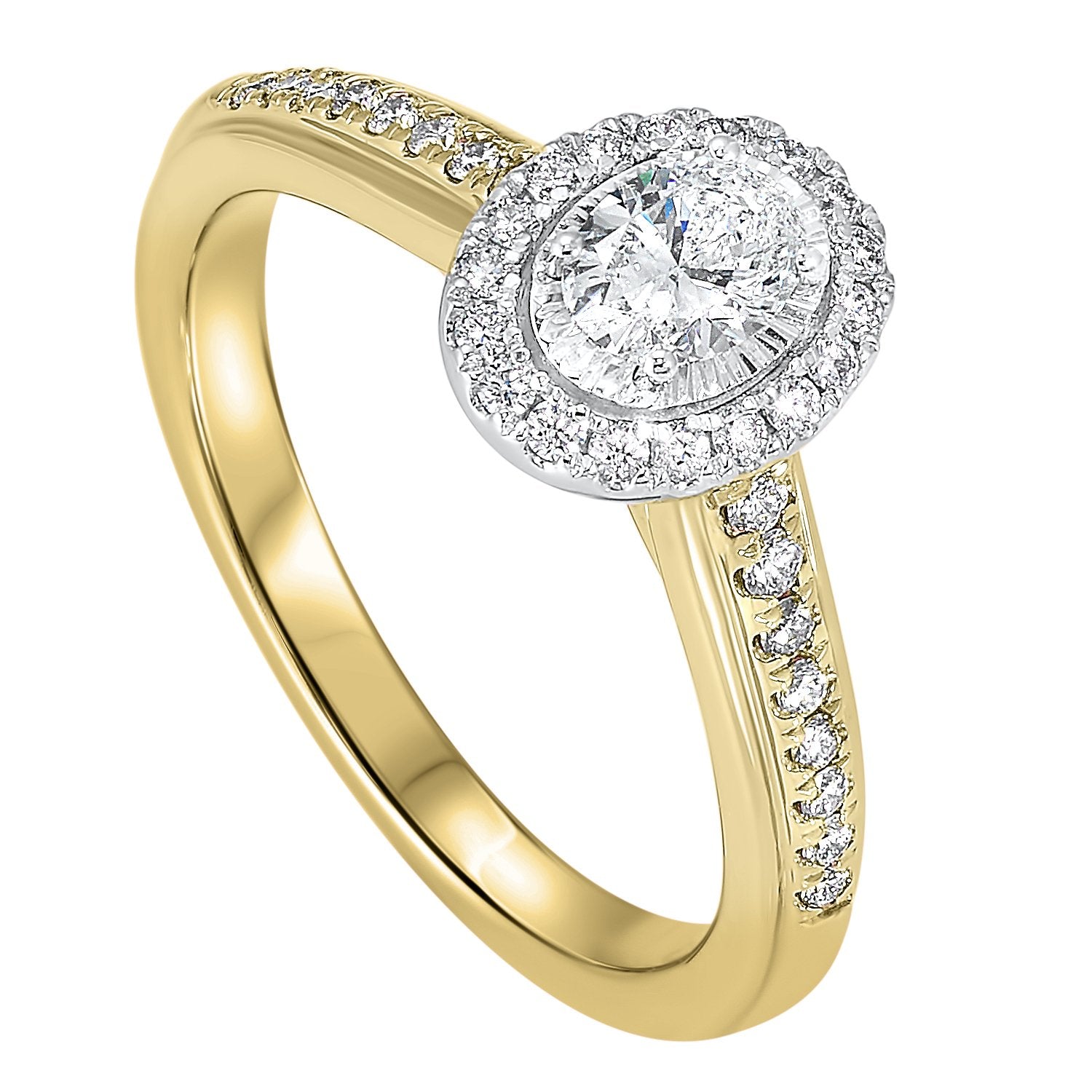 14K Two-Toned White-Yellow 1/2 CTW Oval Ring with 1/3 CT Center