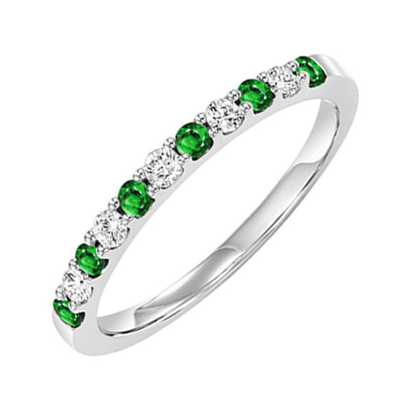 10Kt White Gold Diamond (1/5Ctw) & Emerald (1/5 Ctw) Ring