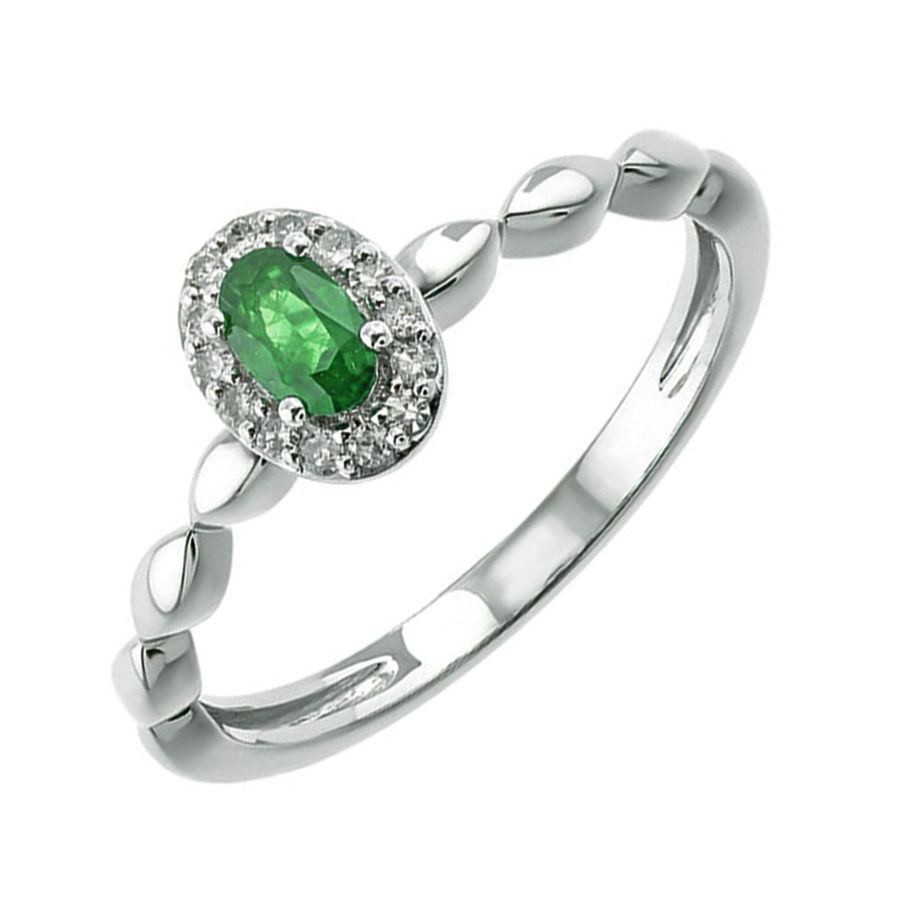 10KT WHITE GOLD DIAMOND (1/12CTW) & EMERALD (1/3 CTW) RING