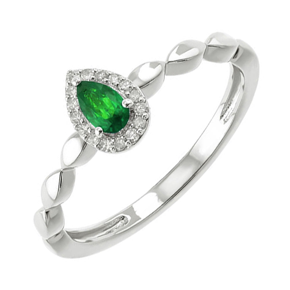 10KT WHITE GOLD DIAMOND (1/20CTW) & EMERALD (1/4 CTW) RING