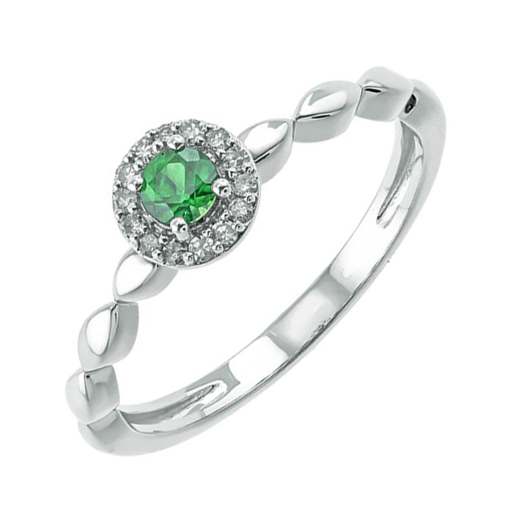 10KT WHITE GOLD DIAMOND (1/12CTW) & EMERALD (1/5 CTW) RING