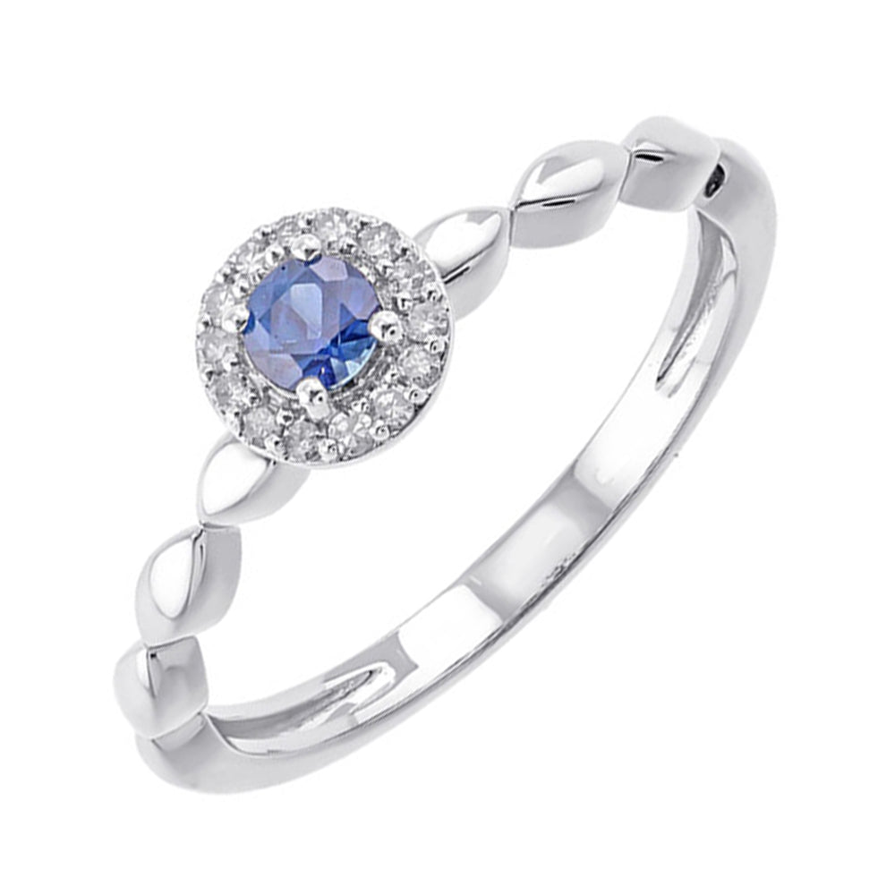 10KT WHITE GOLD DIAMOND (1/12CTW) & SAPPHIRE (1/5 CTW) RING