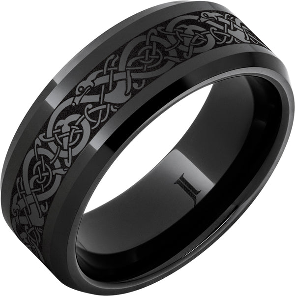 Diamond Pattern Viking The Viking – Black Diamond Ceramic™ Engraved Ring - Lambert Jewelers