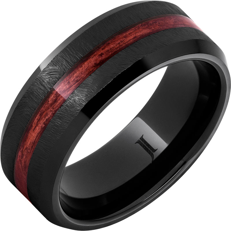 Barrel Aged™ Black Diamond Ceramic™ Ring with Cabernet Wood Inlay and Grain Finish