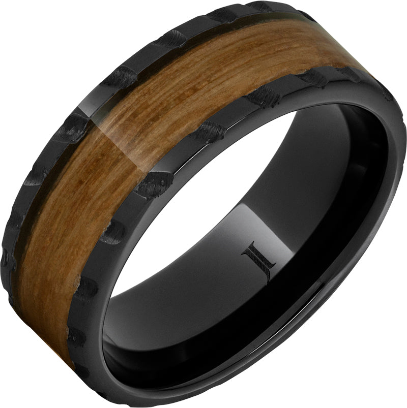 Barrel Aged™ Black Diamond Ceramic™ Ring with Single Malt Scotch Whiskey Inlay and Scored Finish