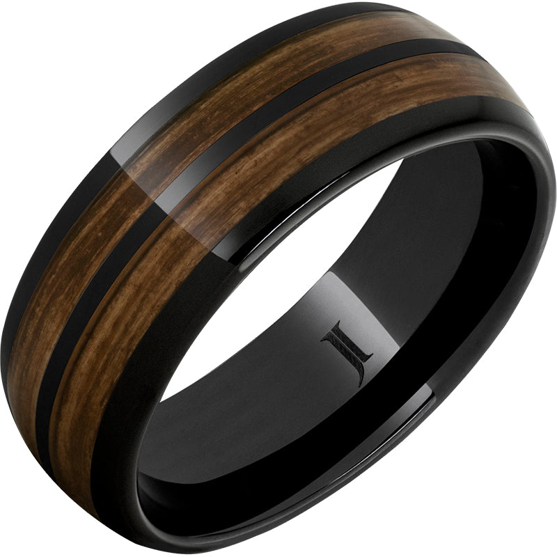 Double Barrel - Barrel Aged™ Black Diamond Ceramic™ Dome Ring with Bourbon Inlays