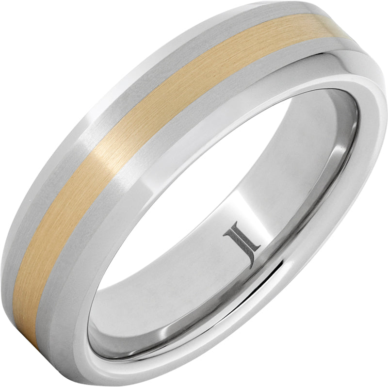 Serinium® Beveled Satin Ring with Yellow Gold Inlay