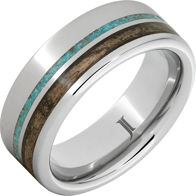 Barrel Aged™ Serinium® Ring with Bourbon Wood and Turquoise Inlays