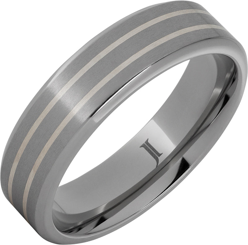 Titanium Ring with Dual Sterling Silver Inlays