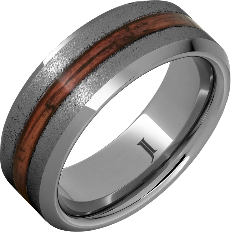 Barrel Aged™ Rugged Tungsten™ Ring with Cabernet Wood Inlay and Grain Finish