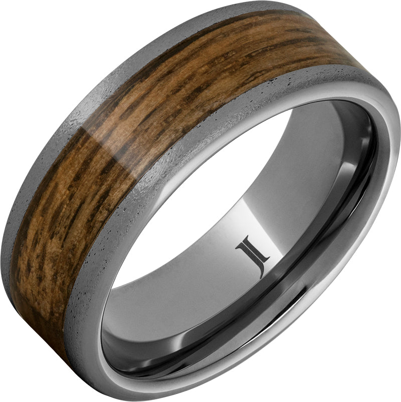 Barrel Aged™ Rugged Tungsten™ Ring with Bourbon Wood Inlay and Stone Finish