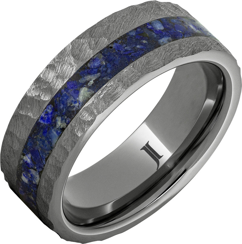 Rugged Tungsten™ Ring with Lapis Lazuli Inlay and Moon Crater Finish